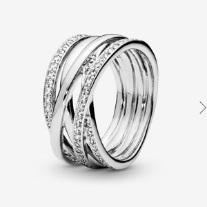 Pandora sparkling and polished lines ring